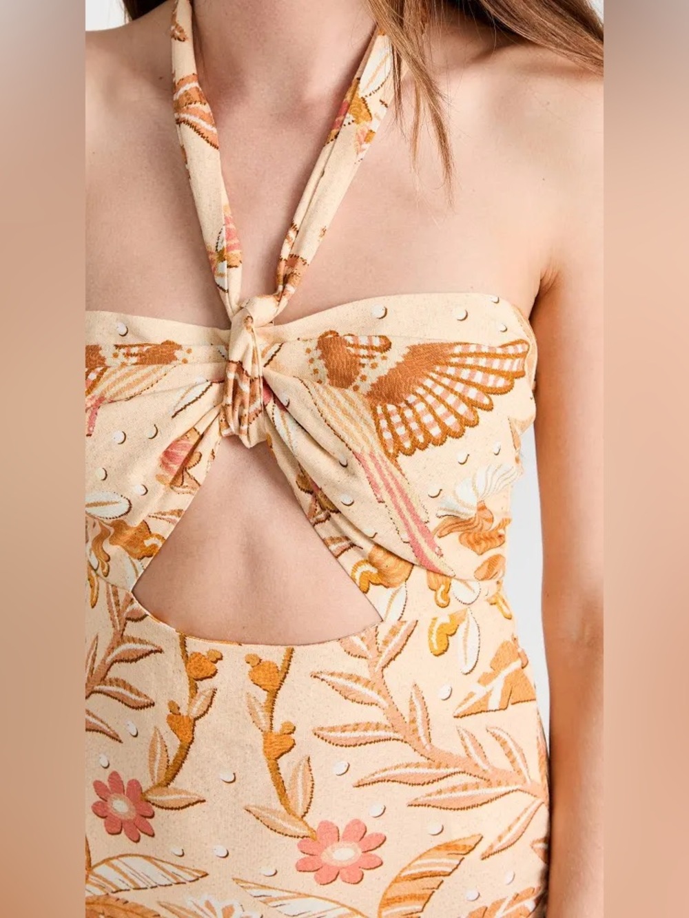 Farm RIO Jungle Chic Cream Halter Cutout Midi Dress - Picture 3 of 10
